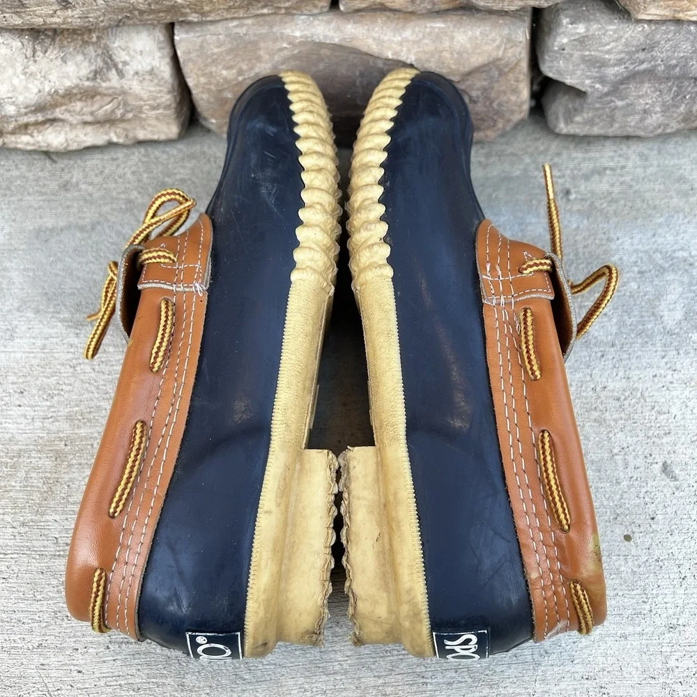 L.L. Bean Bean Shoes Men Size 8 Blue Brown Waterproof Duck Rain USA Vintage Boot